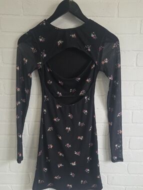 AFRM Black Floral Long-Sleeve Cutout Dress